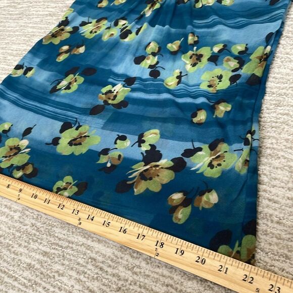 Sweet Pea Floral Double Mesh Tee Size XL Cap Sleeve Ruched Ruffle Deep V Neck - Picture 6 of 12